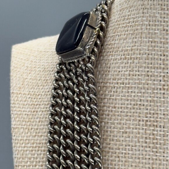 Vtg Multi Strand Pewter Chain Necklace Black Onyx Amber Color Stone Accents - Picture 11 of 16